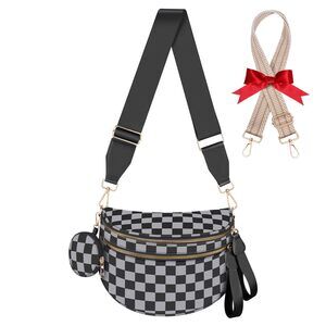 1113 Bum Bags Checkered Crossbody Bag Large Nylon Belt Purse Fanny Packs